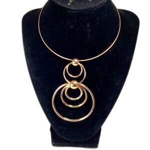 Rose Gold Tone Choker Statement Necklace – Multi-Hoop & Bead Pendant Jewelry